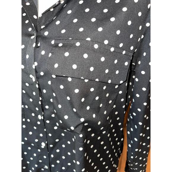 Womens Kut From The Kloth Black‎ White Polka Dot Long Sleeve Blouse Pockets M - Picture 2 of 10